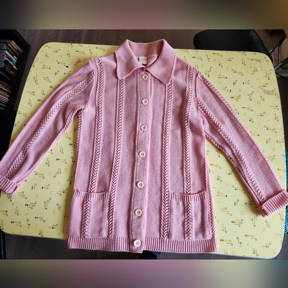 Vintage 60's - 70's Pink Cardigan Sweater